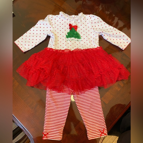 Baby Girl Clothes “My First Christmas” 9m 9 Month Outfit Dress Set Tree Red - Picture 1 of 7